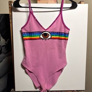 Pink Hand painted Eye Design bodysuit